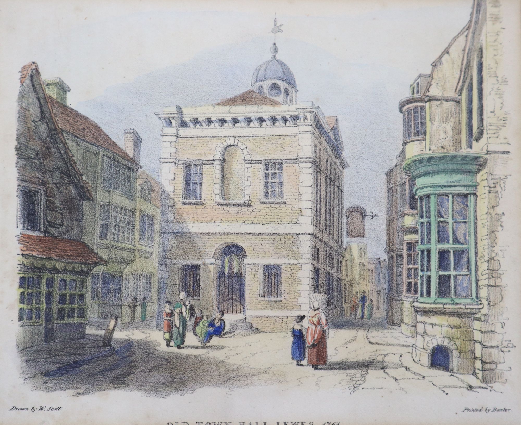A group of seven assorted 19th century engravings, Views in and around Lewes including Russian prisoners, Lewes, Sussex, 15 x 20cm